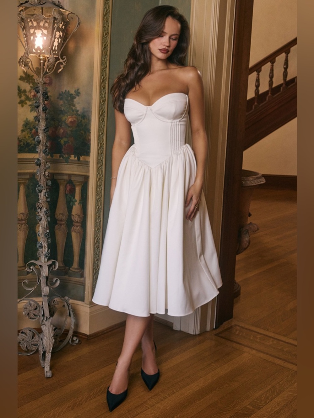 House of CB Strapless Ivory Corset Midi Dress - Picture 2 of 9